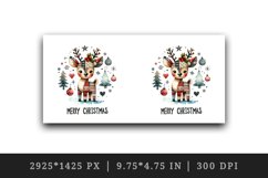 Watercolor cute reindeer patchwork round format Merry Christmas quote print 20 oz tumbler skinny mug wrap clipart t-shirt sublimation printable design