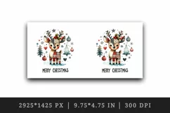 Watercolor cute reindeer patchwork round format Merry Christmas quote print 20 oz tumbler skinny mug wrap clipart t-shirt sublimation printable design