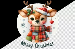 Watercolor cute reindeer patchwork round format Merry Christmas quote print 20 oz tumbler skinny mug wrap clipart t-shirt sublimation printable design