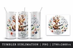 Watercolor cute reindeer playing guitar musical Merry Christmas quote print 20 oz tumbler skinny mug wrap clipart t-shirt sublimation printable design