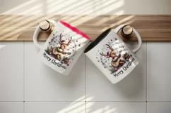 Watercolor cute reindeer playing guitar musical Merry Christmas quote print 20 oz tumbler skinny mug wrap clipart t-shirt sublimation printable design