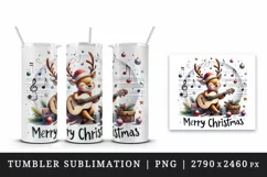 Watercolor cute reindeer playing guitar musical Merry Christmas quote print 20 oz tumbler skinny mug wrap clipart t-shirt sublimation printable design