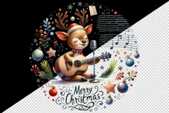 Watercolor cute reindeer playing guitar musical Merry Christmas quote print 20 oz tumbler skinny mug wrap clipart t-shirt sublimation printable design