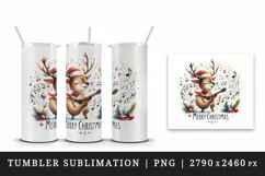 Watercolor cute reindeer playing guitar musical Merry Christmas quote print 20 oz tumbler skinny mug wrap clipart t-shirt sublimation printable design