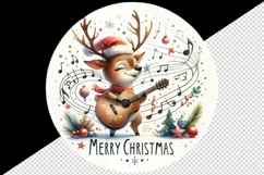 Watercolor cute reindeer playing guitar musical Merry Christmas quote print 20 oz tumbler skinny mug wrap clipart t-shirt sublimation printable design