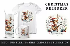 Watercolor cute reindeer playing guitar musical Merry Christmas quote print 20 oz tumbler skinny mug wrap clipart t-shirt sublimation printable design