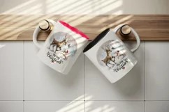 Watercolor cute reindeer playing with puppy snow Merry Christmas quote print 20oz tumbler skinny mug wrap clipart t-shirt sublimation printable design
