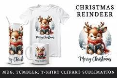 Watercolor cute reindeer reading book cozy Merry Christmas quote print 20 oz tumbler skinny mug wrap clipart t-shirt sublimation printable design