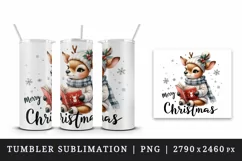 Watercolor cute reindeer reading book cozy sweater Merry Christmas quote print tumbler skinny mug wrap clipart t-shirt sublimation printable design