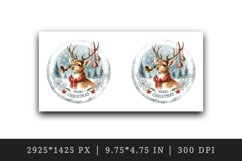 Watercolor cute reindeer ringing bells round Merry Christmas quote print 20 oz tumbler skinny mug wrap clipart t-shirt sublimation printable design