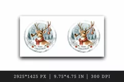 Watercolor cute reindeer ringing bells round Merry Christmas quote print 20 oz tumbler skinny mug wrap clipart t-shirt sublimation printable design