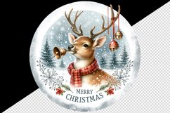 Watercolor cute reindeer ringing bells round Merry Christmas quote print 20 oz tumbler skinny mug wrap clipart t-shirt sublimation printable design