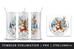 Watercolor cute reindeer ringing bells round Merry Christmas quote print 20 oz tumbler skinny mug wrap clipart t-shirt sublimation printable design