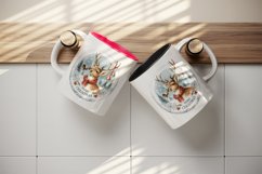 Watercolor cute reindeer ringing bells round Merry Christmas quote print 20 oz tumbler skinny mug wrap clipart t-shirt sublimation printable design