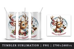 Watercolor cute reindeer ringing bells round Merry Christmas quote print 20 oz tumbler skinny mug wrap clipart t-shirt sublimation printable design