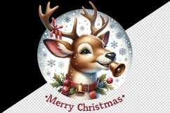 Watercolor cute reindeer ringing bells round Merry Christmas quote print 20 oz tumbler skinny mug wrap clipart t-shirt sublimation printable design