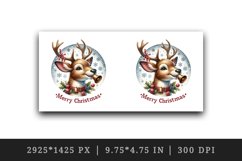 Watercolor cute reindeer ringing bells round Merry Christmas quote print 20 oz tumbler skinny mug wrap clipart t-shirt sublimation printable design