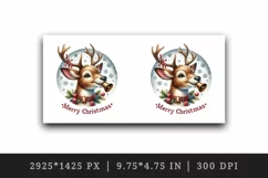 Watercolor cute reindeer ringing bells round Merry Christmas quote print 20 oz tumbler skinny mug wrap clipart t-shirt sublimation printable design