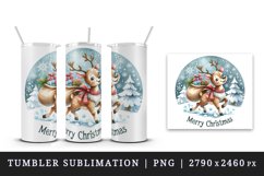 Watercolor cute reindeer sack gifts snowflakes Merry Christmas quote print 20 oz tumbler skinny mug wrap clipart t-shirt sublimation printable design