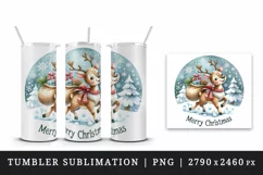 Watercolor cute reindeer sack gifts snowflakes Merry Christmas quote print 20 oz tumbler skinny mug wrap clipart t-shirt sublimation printable design