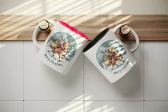 Watercolor cute reindeer sack gifts snowflakes Merry Christmas quote print 20 oz tumbler skinny mug wrap clipart t-shirt sublimation printable design