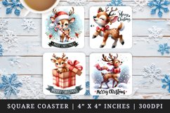 Watercolor cute reindeer Santa hat bell gift box snowflakes Merry Christmas quote New Year winter print square coaster mug coasters sublimation design