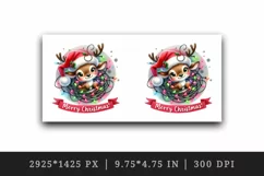 Watercolor cute reindeer Santa hat lights Merry Christmas greeting quote print tumbler skinny mug wrap clipart t-shirt sublimation printable design
