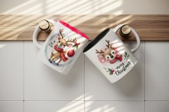 Watercolor cute reindeer Santa hat Merry Christmas quote New Year winter print tumbler skinny mug wrap clipart t-shirt sublimation printable design