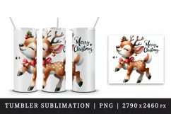 Watercolor cute reindeer Santa hat Merry Christmas quote New Year winter print tumbler skinny mug wrap clipart t-shirt sublimation printable design