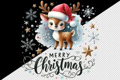 Watercolor cute reindeer Santa hat Merry Christmas quote New Year winter print tumbler skinny mug wrap clipart t-shirt sublimation printable design