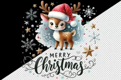 Watercolor cute reindeer Santa hat Merry Christmas quote New Year winter print tumbler skinny mug wrap clipart t-shirt sublimation printable design