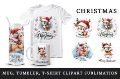 Watercolor cute reindeer Santa hat Merry Christmas quote New Year winter print tumbler skinny mug wrap clipart t-shirt sublimation printable design