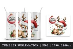 Watercolor cute reindeer Santa hat Merry Christmas quote New Year winter print tumbler skinny mug wrap clipart t-shirt sublimation printable design