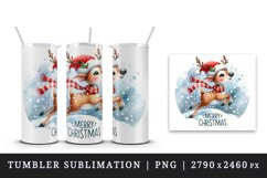 Watercolor cute reindeer Santa hat Merry Christmas quote New Year winter print tumbler skinny mug wrap clipart t-shirt sublimation printable design