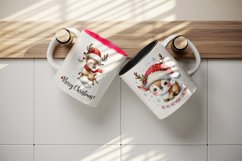 Watercolor cute reindeer Santa hat Merry Christmas quote New Year winter print tumbler skinny mug wrap clipart t-shirt sublimation printable design