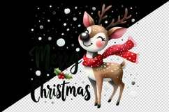 Watercolor cute reindeer Santa hat Merry Christmas quote New Year winter print tumbler skinny mug wrap clipart t-shirt sublimation printable design