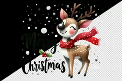 Watercolor cute reindeer Santa hat Merry Christmas quote New Year winter print tumbler skinny mug wrap clipart t-shirt sublimation printable design