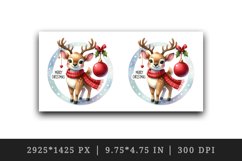 Watercolor cute reindeer Santa hat Merry Christmas quote New Year winter print tumbler skinny mug wrap clipart t-shirt sublimation printable design