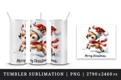 Watercolor cute reindeer Santa hat scarf snow Merry Christmas quote print 20 oz tumbler skinny mug wrap clipart t-shirt sublimation printable design