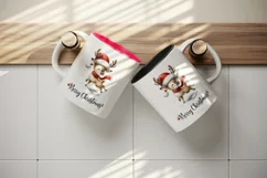 Watercolor cute reindeer Santa hat scarf snow Merry Christmas quote print 20 oz tumbler skinny mug wrap clipart t-shirt sublimation printable design