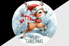 Watercolor cute reindeer Santa hat scarf snow Merry Christmas quote print 20 oz tumbler skinny mug wrap clipart t-shirt sublimation printable design
