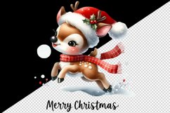 Watercolor cute reindeer Santa hat scarf snow Merry Christmas quote print 20 oz tumbler skinny mug wrap clipart t-shirt sublimation printable design