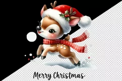 Watercolor cute reindeer Santa hat scarf snow Merry Christmas quote print 20 oz tumbler skinny mug wrap clipart t-shirt sublimation printable design