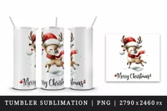 Watercolor cute reindeer Santa hat scarf snow Merry Christmas quote print 20 oz tumbler skinny mug wrap clipart t-shirt sublimation printable design