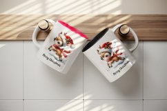 Watercolor cute reindeer Santa hat scarf snow Merry Christmas quote print 20 oz tumbler skinny mug wrap clipart t-shirt sublimation printable design