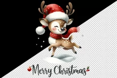 Watercolor cute reindeer Santa hat scarf snow Merry Christmas quote print 20 oz tumbler skinny mug wrap clipart t-shirt sublimation printable design