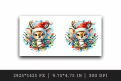 Watercolor cute reindeer Santa hat tangled colorful Christmas lights print 20 oz tumbler skinny mug wrap clipart t-shirt sublimation printable design