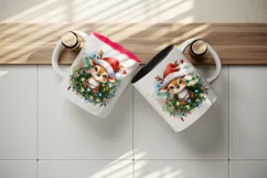 Watercolor cute reindeer Santa hat tangled in colorful Christmas lights print tumbler skinny mug wrap clipart t-shirt sublimation printable design
