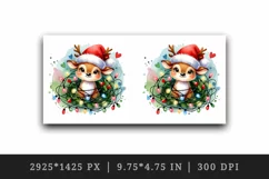 Watercolor cute reindeer Santa hat tangled in colorful Christmas lights print tumbler skinny mug wrap clipart t-shirt sublimation printable design