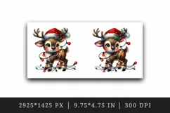 Watercolor cute reindeer Santa hat tangled in colorful Christmas lights print tumbler skinny mug wrap clipart t-shirt sublimation printable design